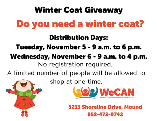  WeCAN Winter Coat Giveaway is Nov. 5-6